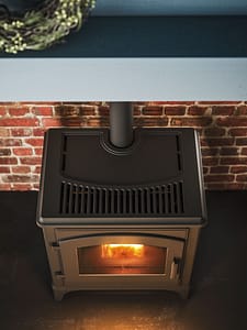 MCZ Deco pelletkachel zwart vrijstaand bovenaanzicht